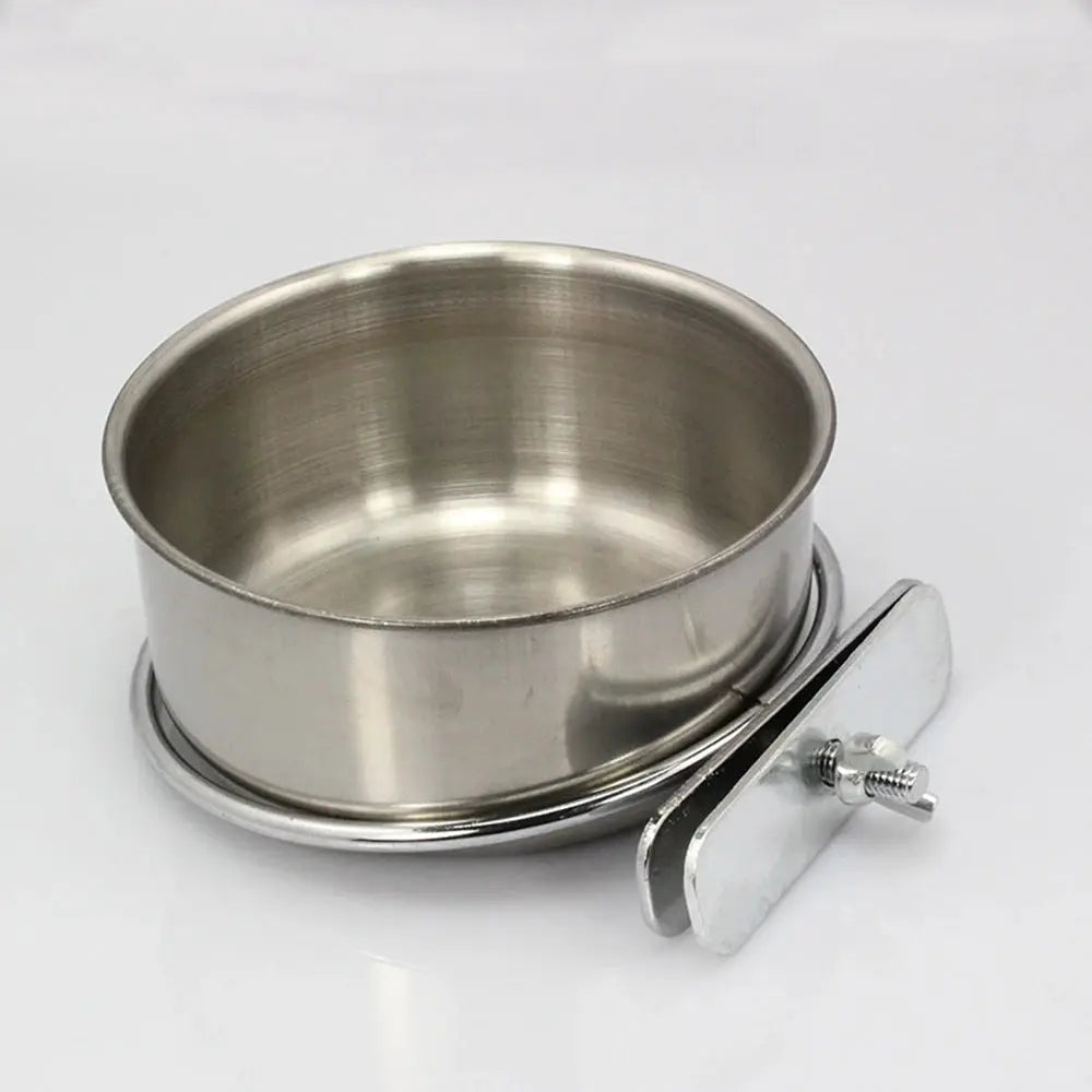 Parrot feeding cups in stainless steel with clamp holder for small birds