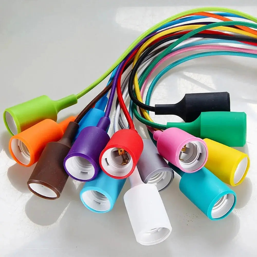 Pendant lamp socket kit with colorful silicone E27 holders on 100cm cords, multicolor set