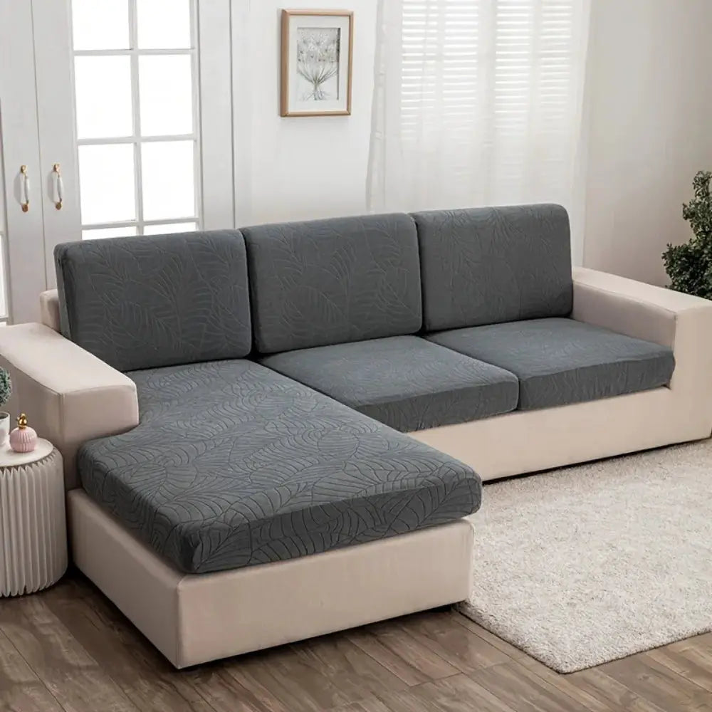 Simples Market waterproof stretch sofa cushion cover in gray jacquard for sectional chaise sofa
