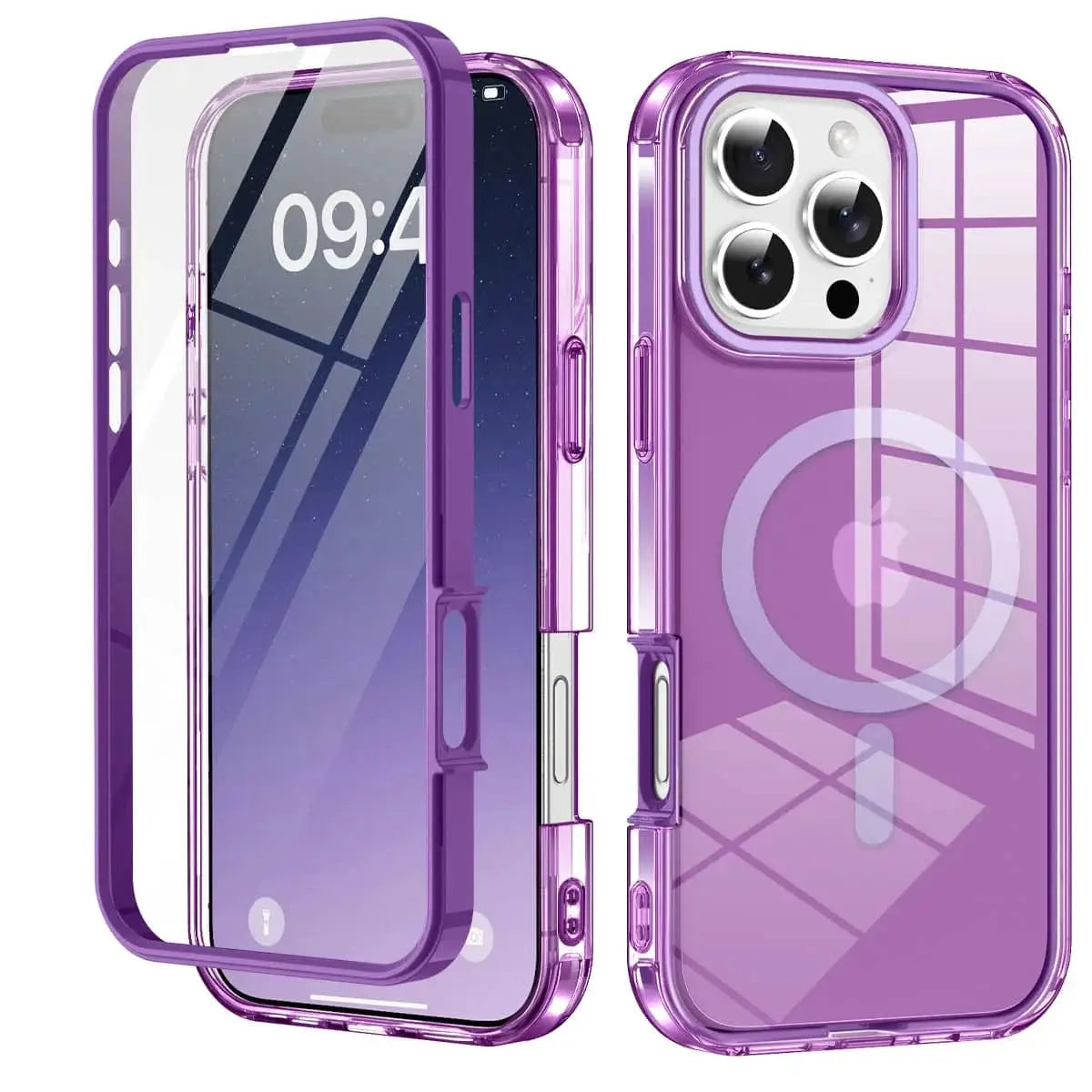 Simples Market iPhone full-body shockproof case, purple transparent with built-in magnetic screen protector