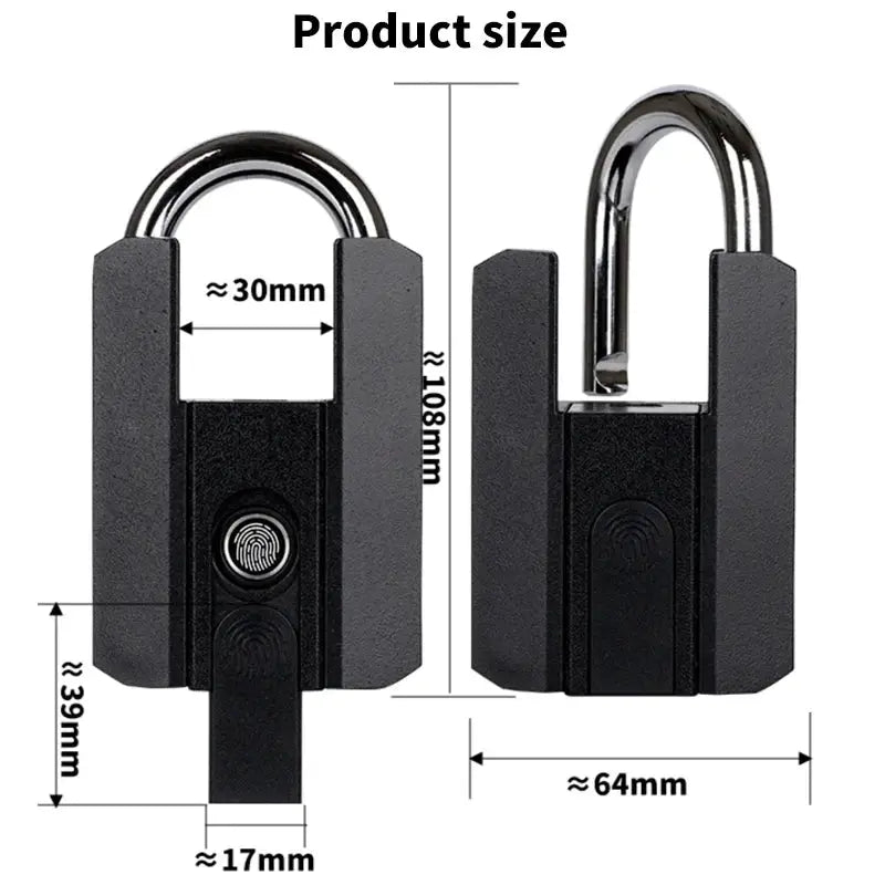 BBDHOME smart padlock with fingerprint control, black metal body, IP67 waterproof outdoor lock by Simples Market