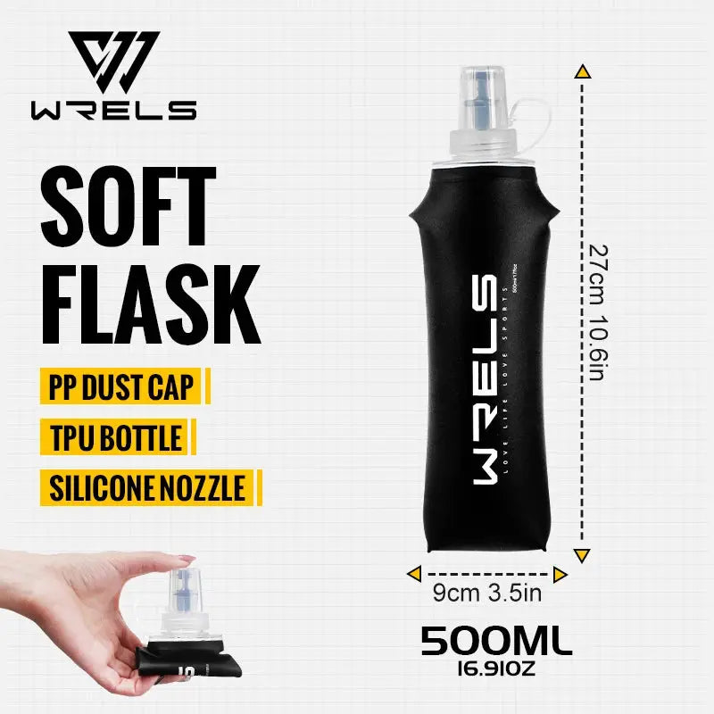 WRELS soft flask TPU bottle in black pouch by Simples Market; collapsible, BPA-free, 500 ml