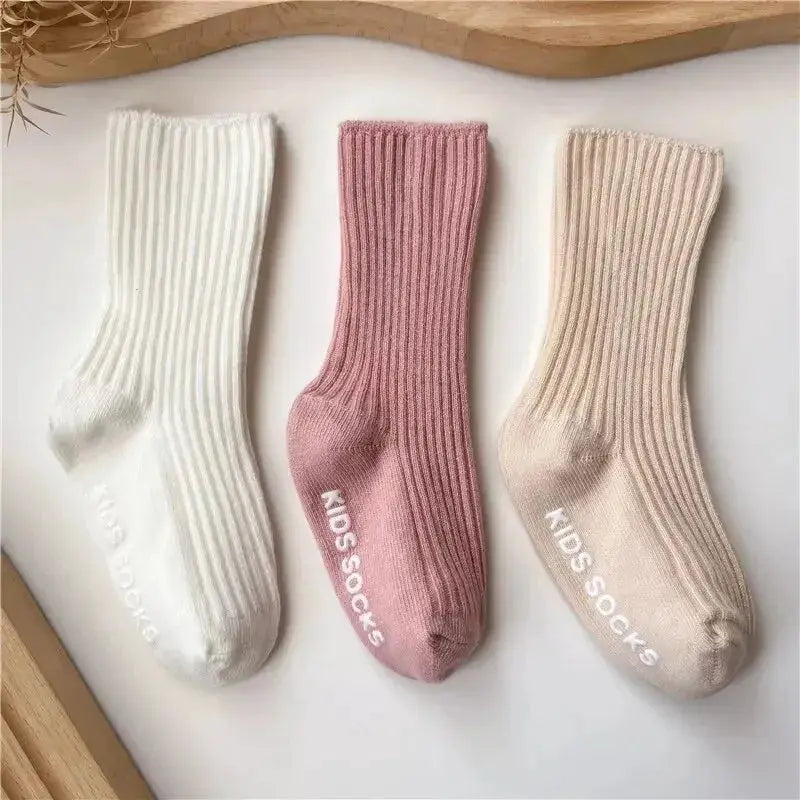 Three Pairs Baby Socks For Boys And Girls Cotton Stripe Soft Socks With Non Slip Rubber Grips For 0 To 3 Years