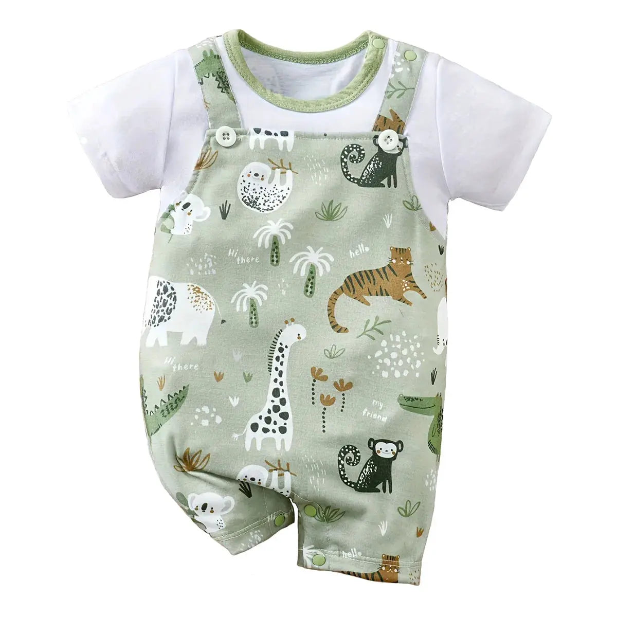 IURNXB Infant Zoo Animal Print Romper For Baby Boy Faux Two Piece Bodysuit With Short Sleeves Casual Playwear