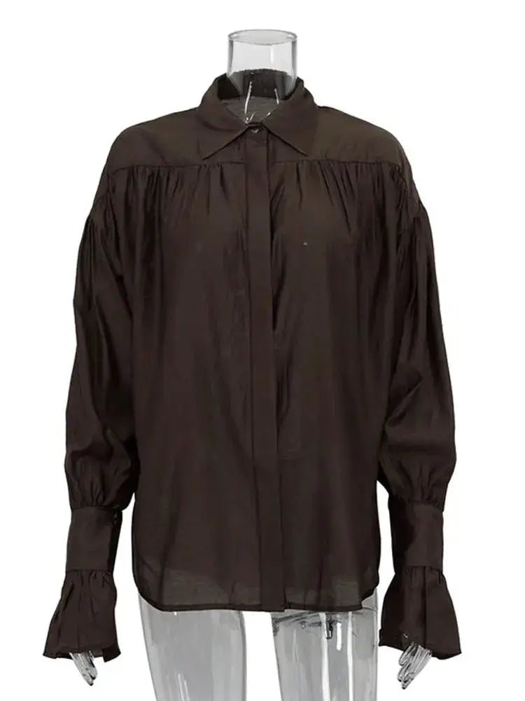 Tossy Casual See Through Blouse Patchwork Long Sleeve Lapel Collar Women Autumn Streetwear Top