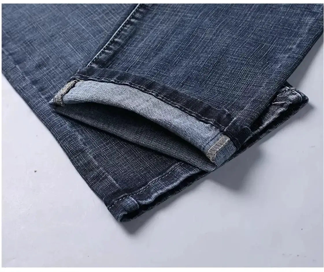 Men's Wthinlee denim jeans, blue straight-stretch fit with cuffed hem