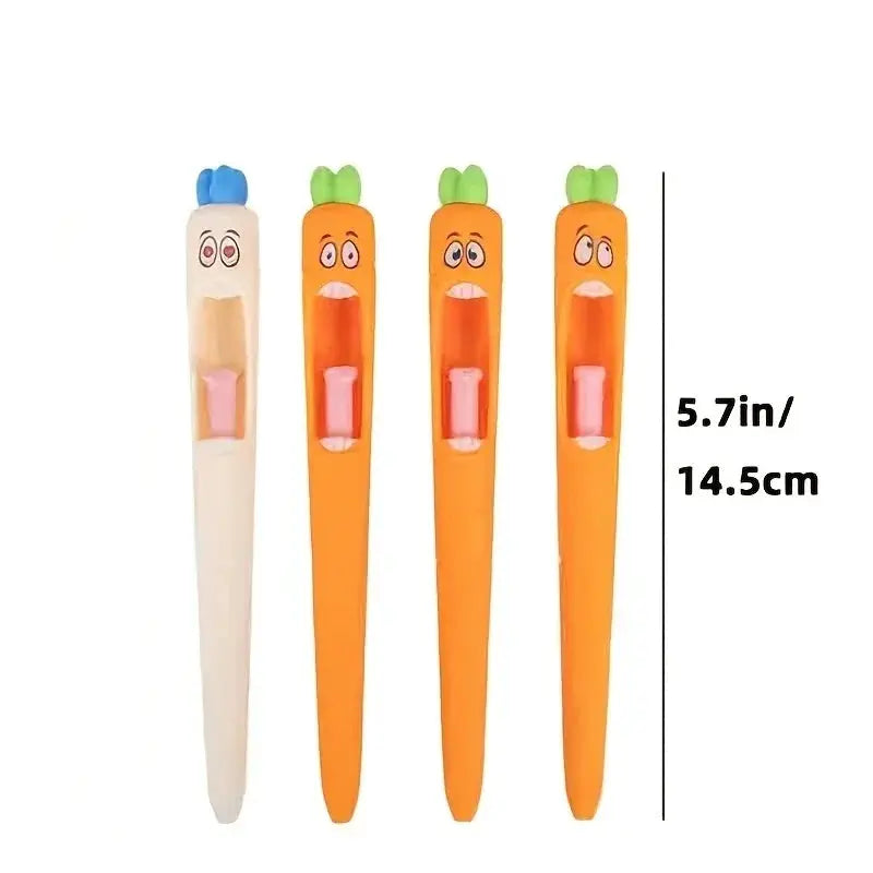 Radish-shaped gel pen set of 5 by Simples Market, orange and white pens with green leaf caps