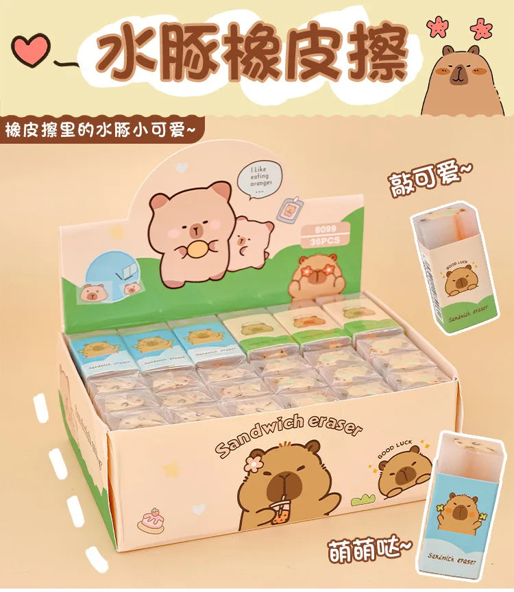 Simples Market Kapibala eraser display box with 56 cartoon capybara sandwich erasers