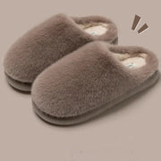 CozyNest Faux Fur Warm Cotton Slippers Women Platform Closed Toe Non Slip EVA Outsole Indoor Winter Comfort