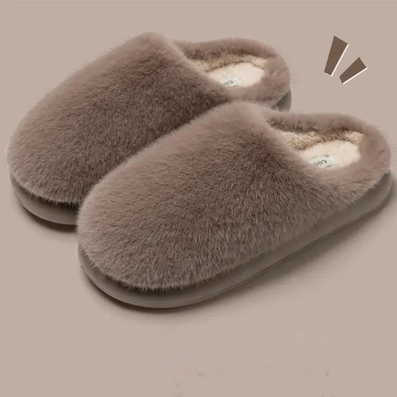 CozyNest Faux Fur Warm Cotton Slippers Women Platform Closed Toe Non Slip EVA Outsole Indoor Winter Comfort