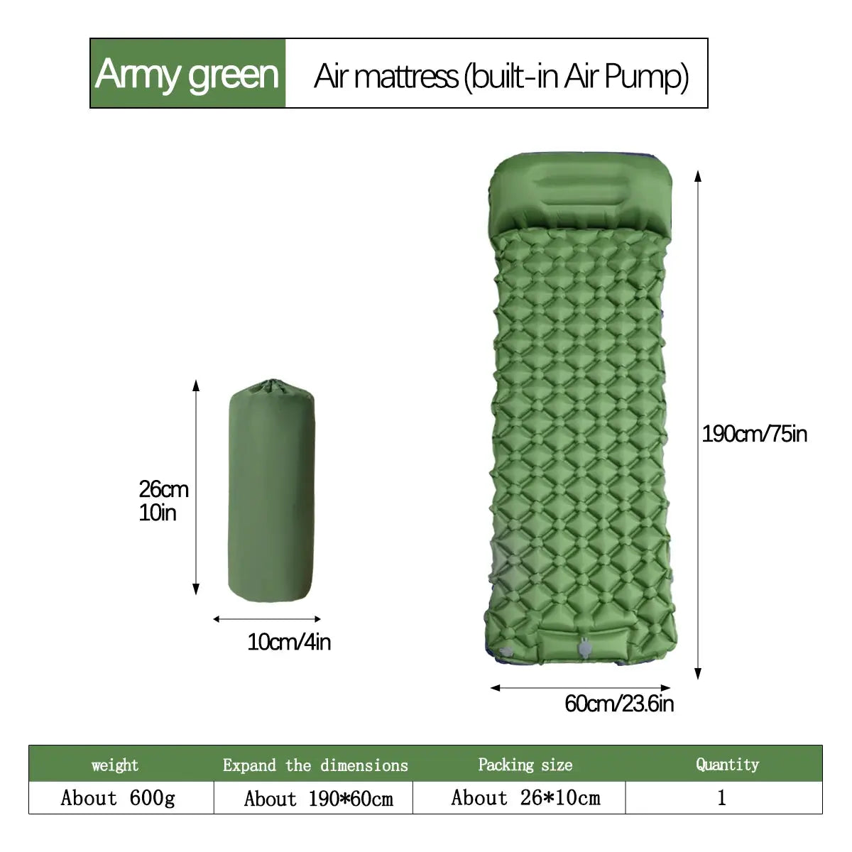 Outdoor Camping Inflatable Sleeping Pad With Built In Pillow And Inflator Pump Ultralight Air Mat For Hiking