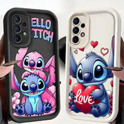 Stitch Disney soft cover phone cases for Samsung Galaxy, set of 2: black Hello Stitch and white Love hearts