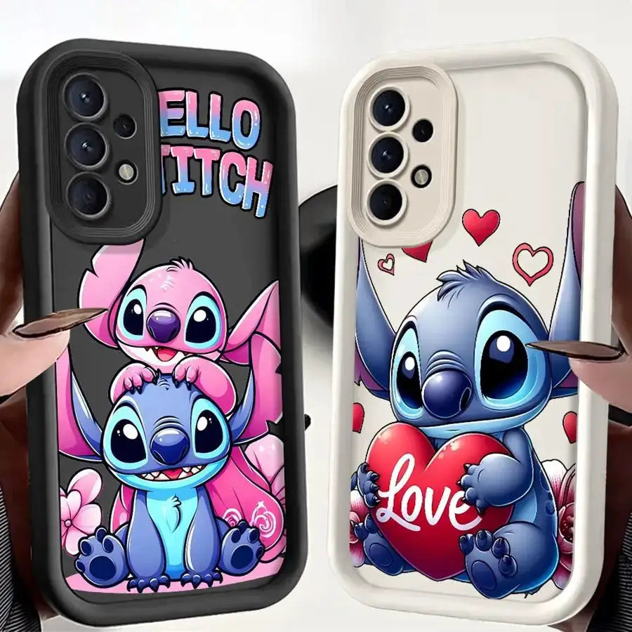 Stitch Disney soft cover phone cases for Samsung Galaxy, set of 2: black Hello Stitch and white Love hearts