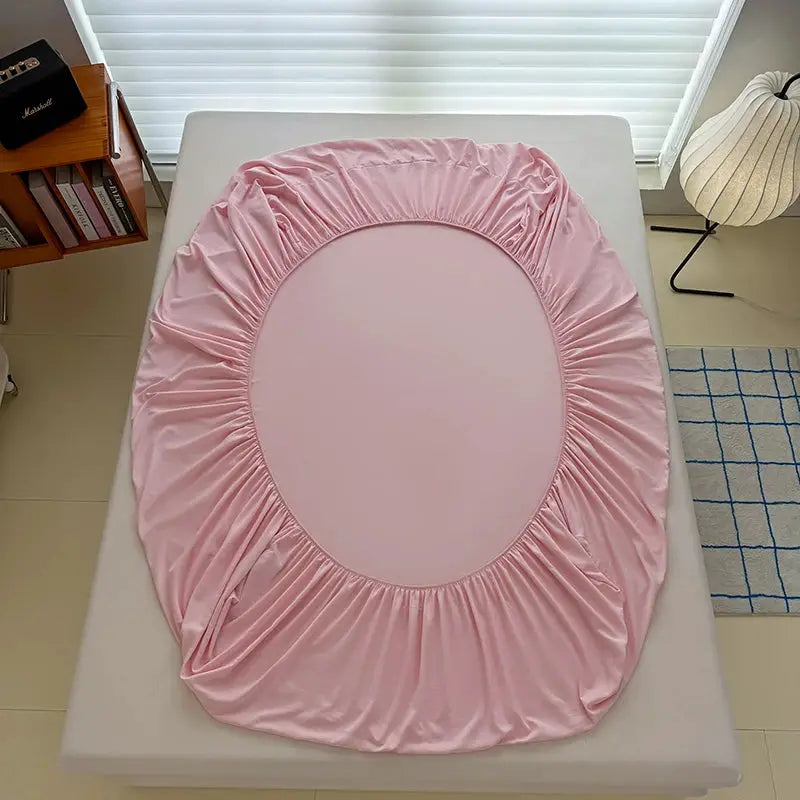 Simples Market pink fitted sheet with elastic ruched edges for mattress