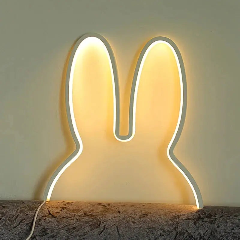 Rabbit-shaped LED night light, warm white glow, USB desk lamp for kids