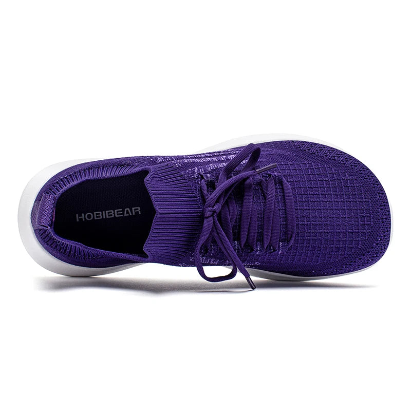 HOBIBEAR purple unisex running sneaker with mesh breathable upper and lace-up, white sole