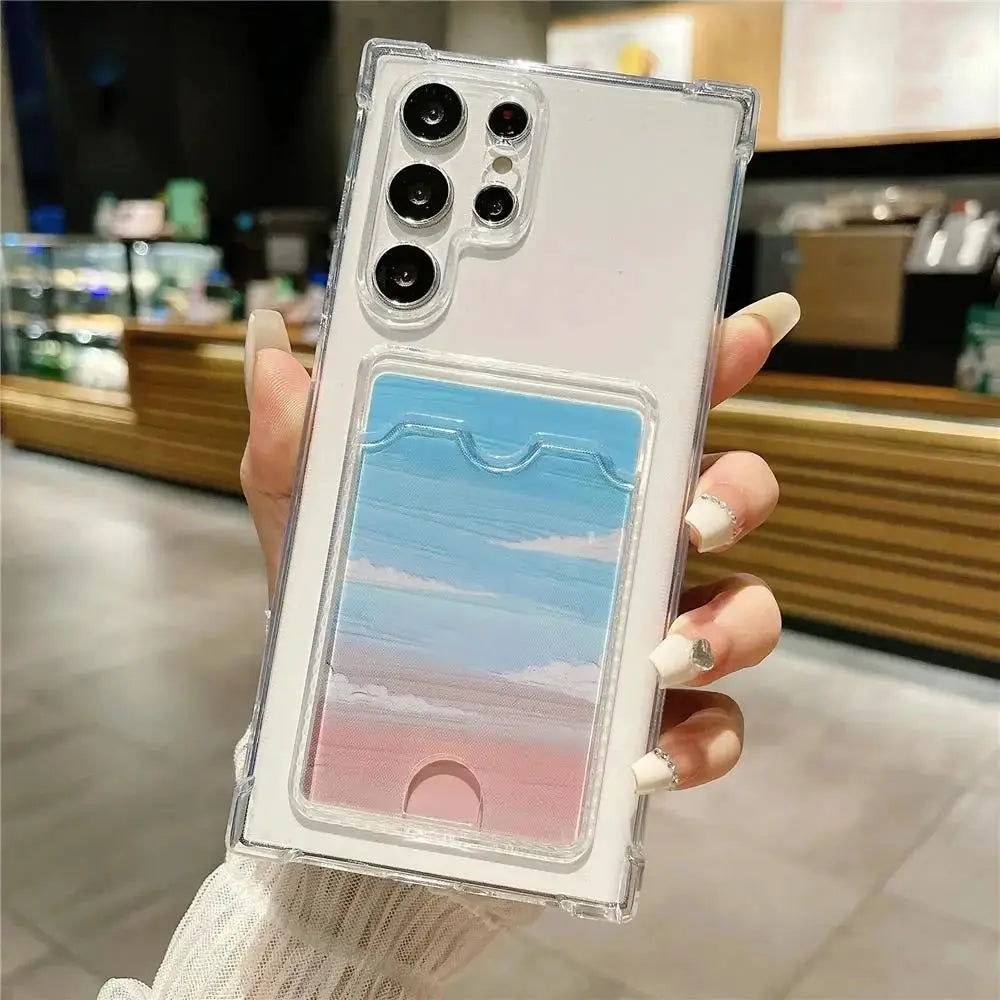 NovaGuard Clear Shockproof TPU Wallet Case For Samsung Galaxy S24 S23 S22 S21 Ultra Note Series Card Holder Slim Transparent