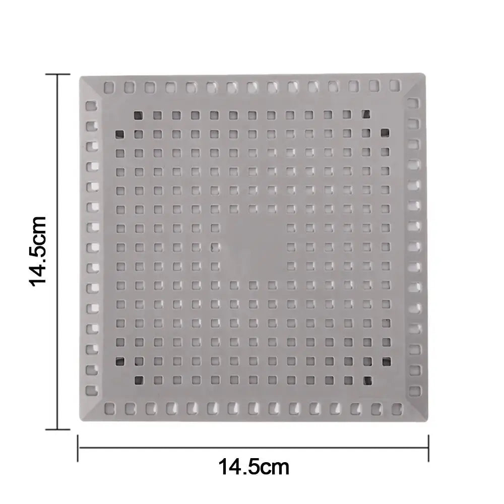 Kitchen sink drain strainer by Simples Market; square gray metal anti-clog pad, 14.5cm
