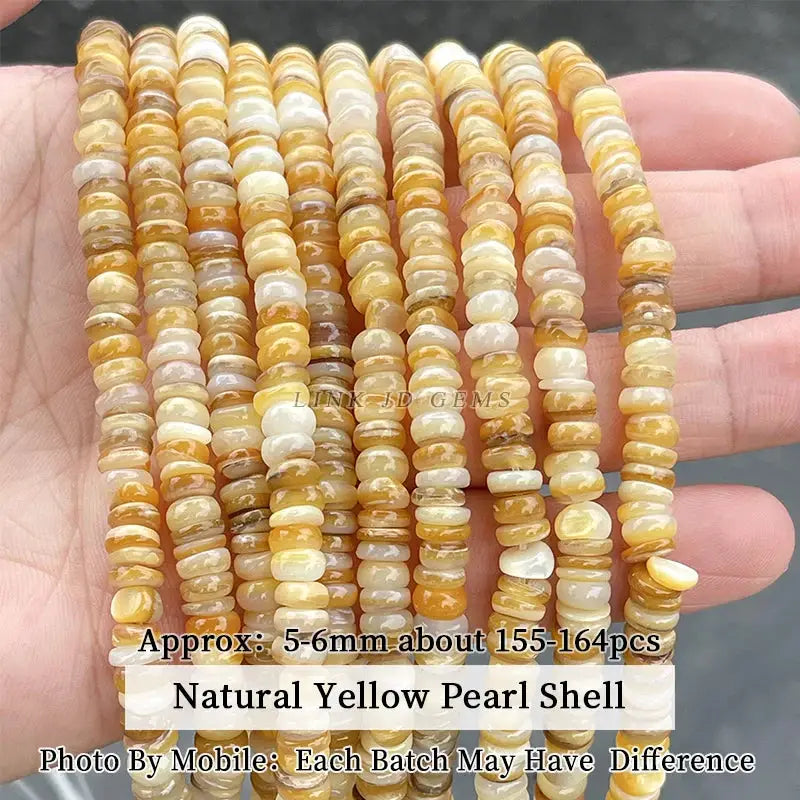 Natural yellow shell beads by Simples Market; irregular 5–6mm spacer beads for jewelry making (155–164 pcs)