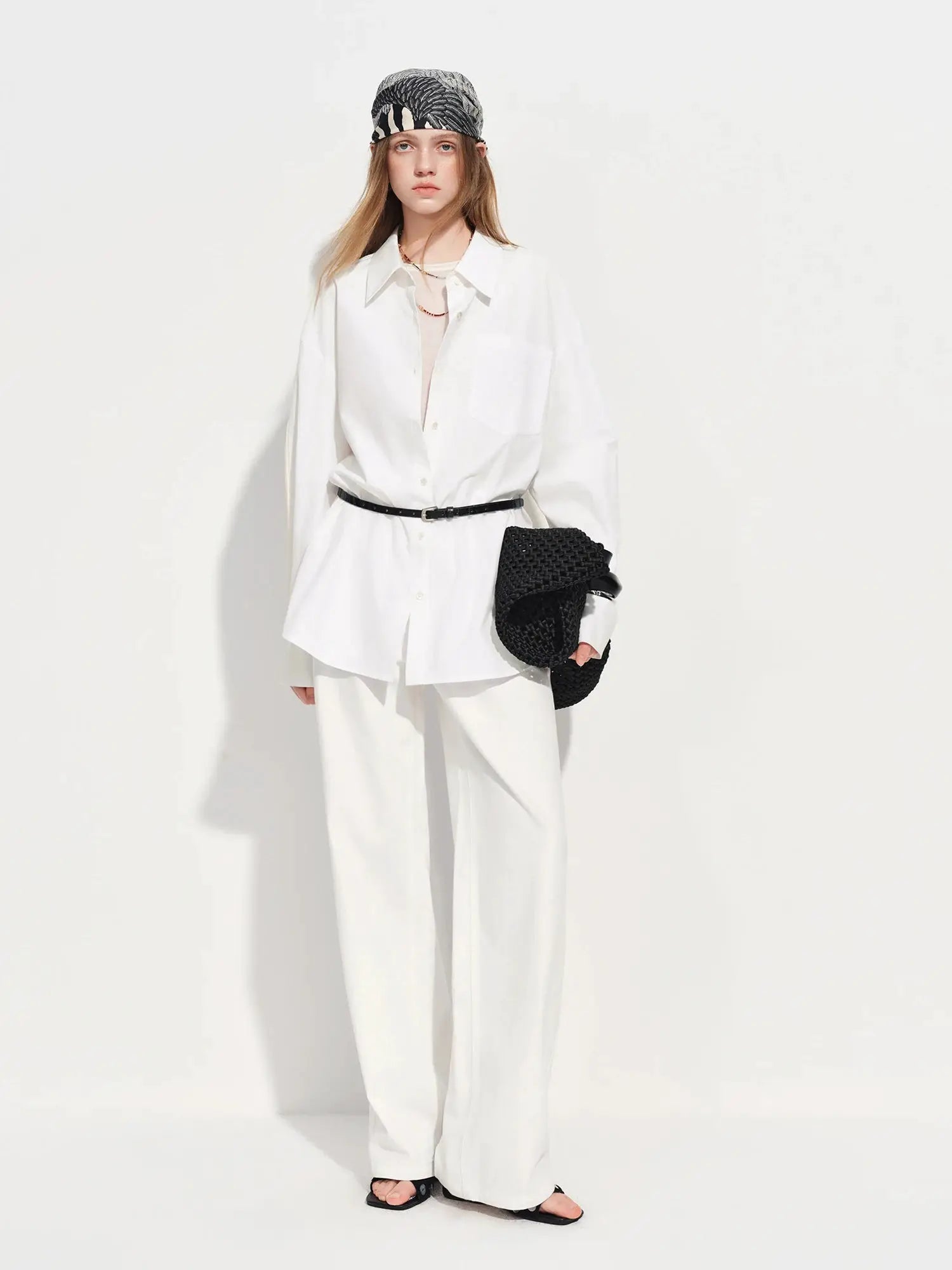 FSLE Premium Series women's white cotton shirt, oversized loose-fit with long sleeves