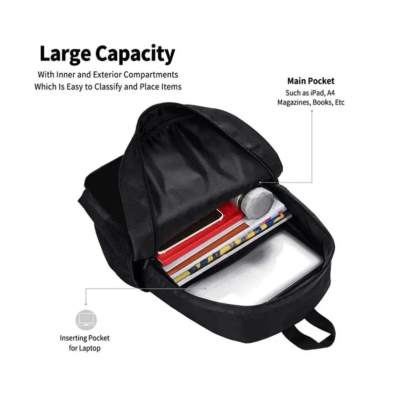 Simples Market CR7 kids backpack in black with lunch bag and pencil case, 3-piece large-capacity school set.