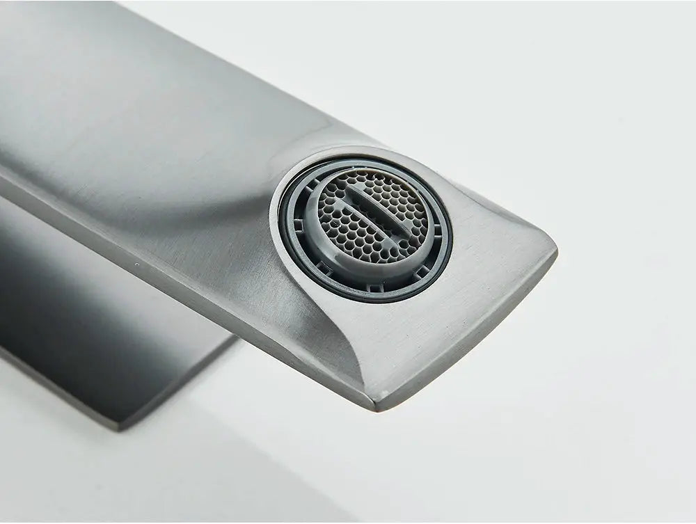 Simples Market bathroom faucet deck-mounted, brushed stainless steel, single-lever basin mixer