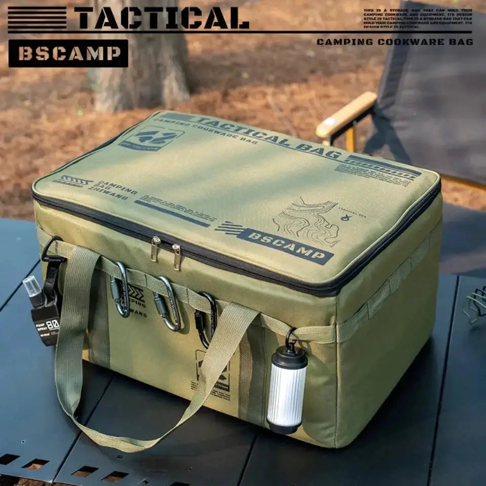 Simples Market 30–42L tactical camping storage bag, olive green insulated waterproof box with straps