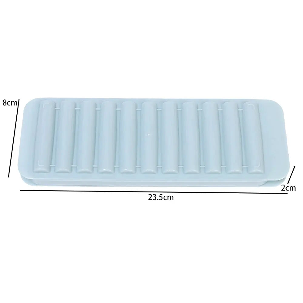 Light blue plastic long cylindrical ice cube mold tray with 12 tubes for juice, wine or cocktails
