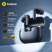 Baseus Bass EP10 wireless earbuds with case, black, 2 earbuds, 65Hrs playtime, -55dB noise reduction, 6 mics AI calls