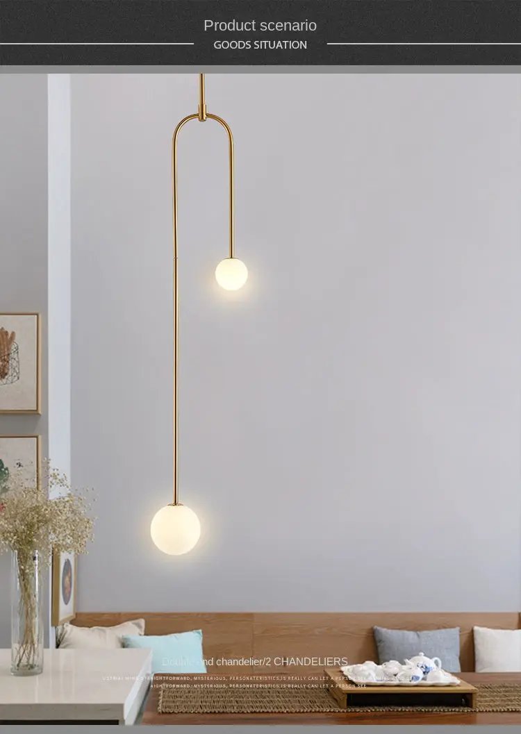 Simples Market modern glass ball pendant light with gold finish, LED dual frosted bulbs for bedroom or living room decor