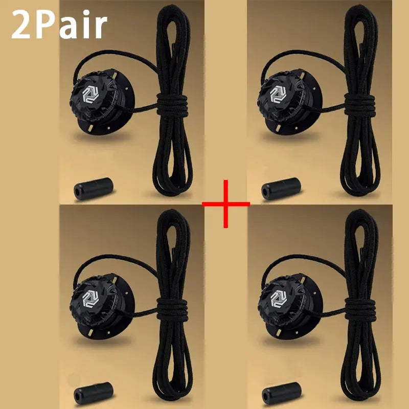 Simples Market automatic no-tie shoelace system with black laces; 2 pairs shown