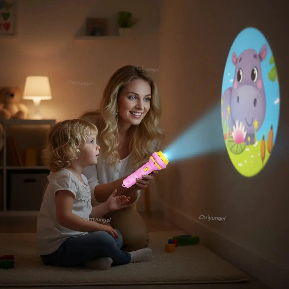 Kids Projector Flashlight With 10 Card Slides And 80 Images Cartoon Night Light For Bedtime Story Education Gift