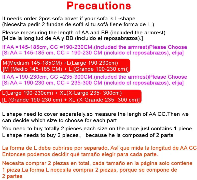 Elastic Jacquard sofa cover size guide and precautions for L-shaped sectional, Simples Market