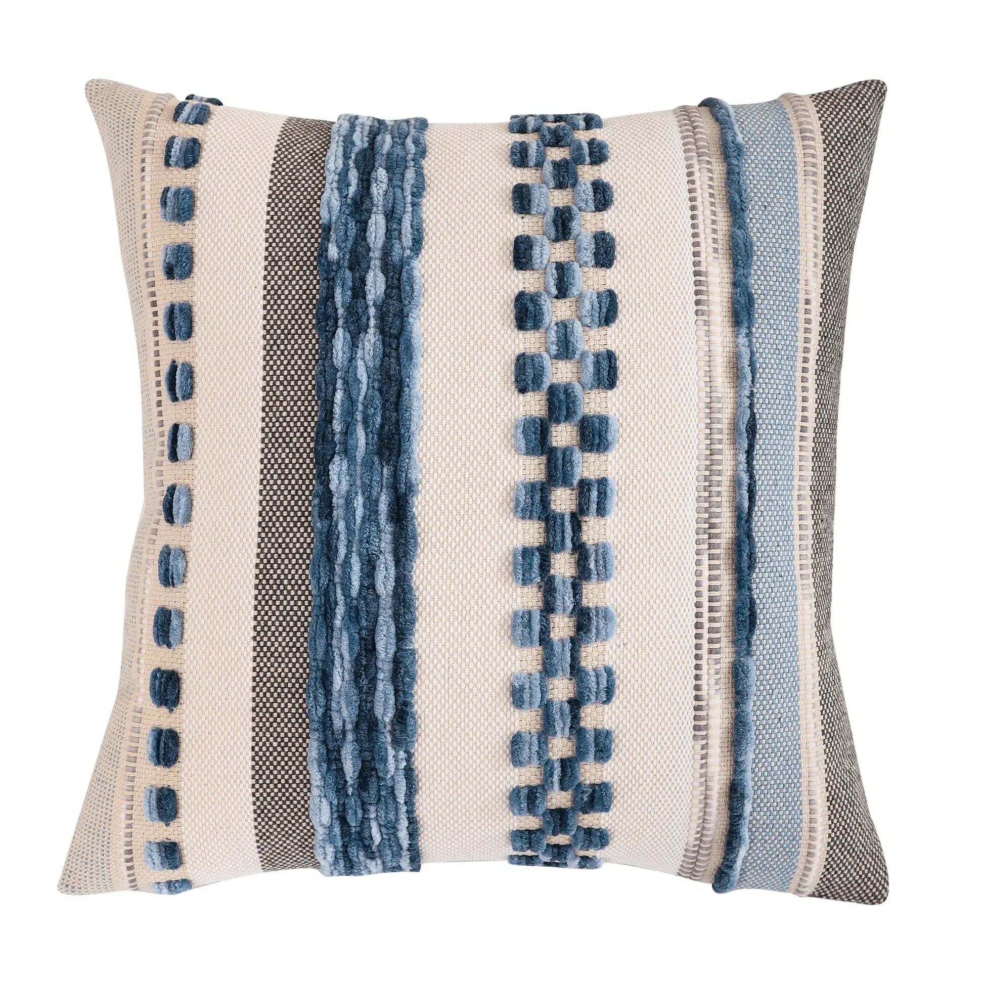 Simples Market 1pc Boho 18x18 striped beige-blue chenille pillow cover