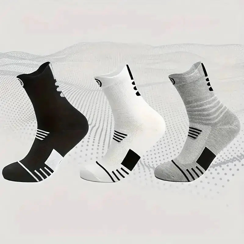 3 Pairs Men's Comfort Fit Cushion Performance Athletic Crew Socks For Outdoor Sports And Everyday Wear