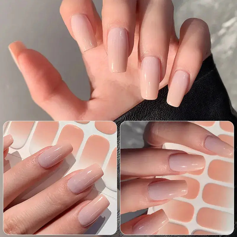 Simples Market gradient nail stickers set; 14/16 full-cover nude-pink tips, self-adhesive press-on decals