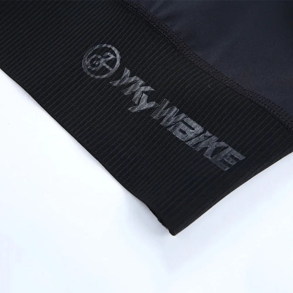 Cycling bib shorts, black with ribbed hem and brand logo