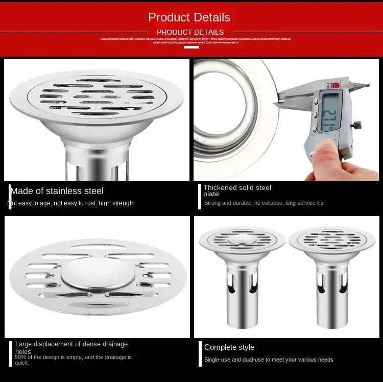 Stainless steel floor drain with hair catcher, shower anti-odor design, 4-pack