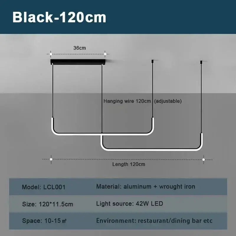 Modern LED Strip Chandelier Light by Simples Market, black 120cm, aluminum + wrought iron, 42W LED