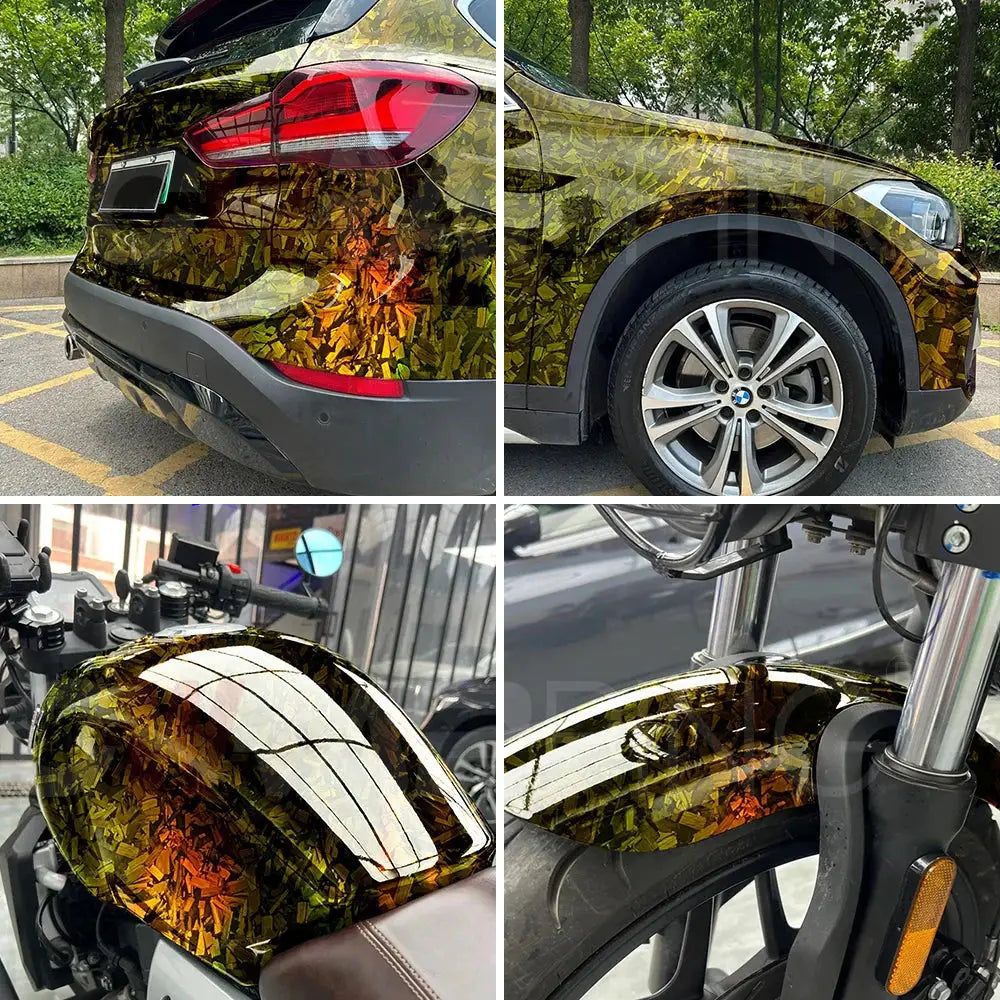 Carbon fiber film glossy black car body wrap with self-adhesive decal for forged carbon look
