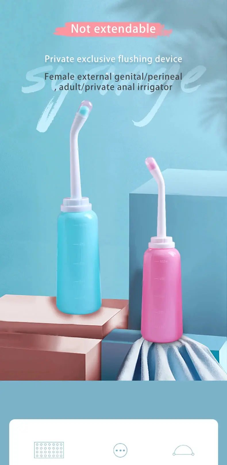 Two 500ml portable bidet spray bottles in blue and pink, Simples Market