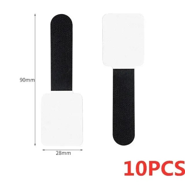 Releasable cable organizer ties by Simples Market, nylon black strap with white head, 2 pieces shown, 10pcs pack