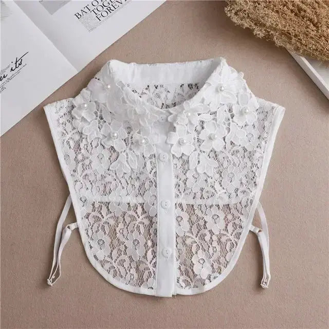 Detachable White Faux Collar With Front Tie For Women And Girls Vintage Lace Blouse Collar