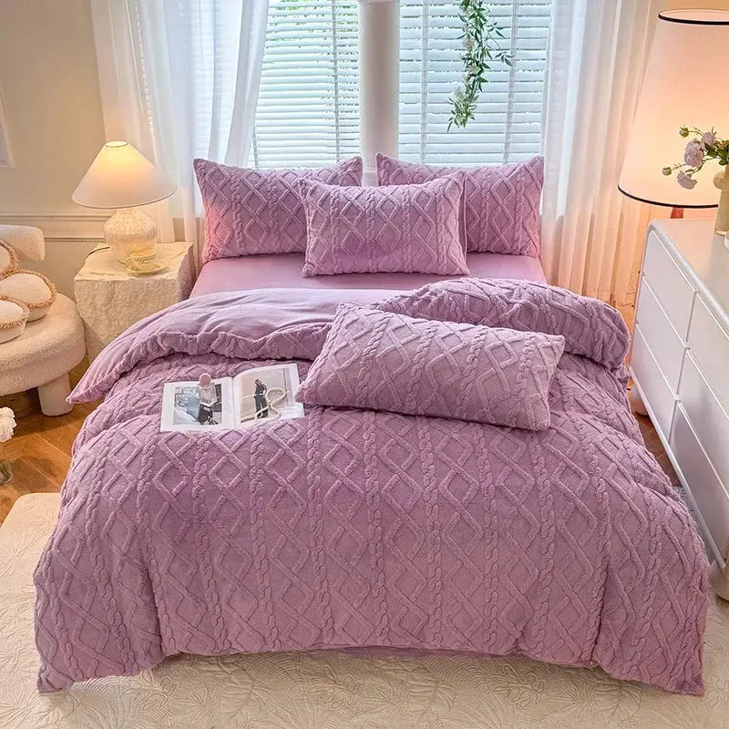 Simples Market Tafuru Milk fleece quilt set, pink solid with pillow shams for double bed (200x230/220x240)