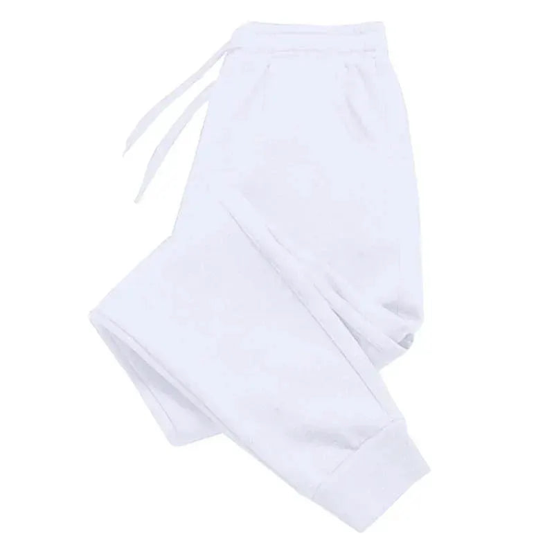 Men's white fleece sweatpants by Simples Market, casual joggers for autumn and winter, soft and comfortable.