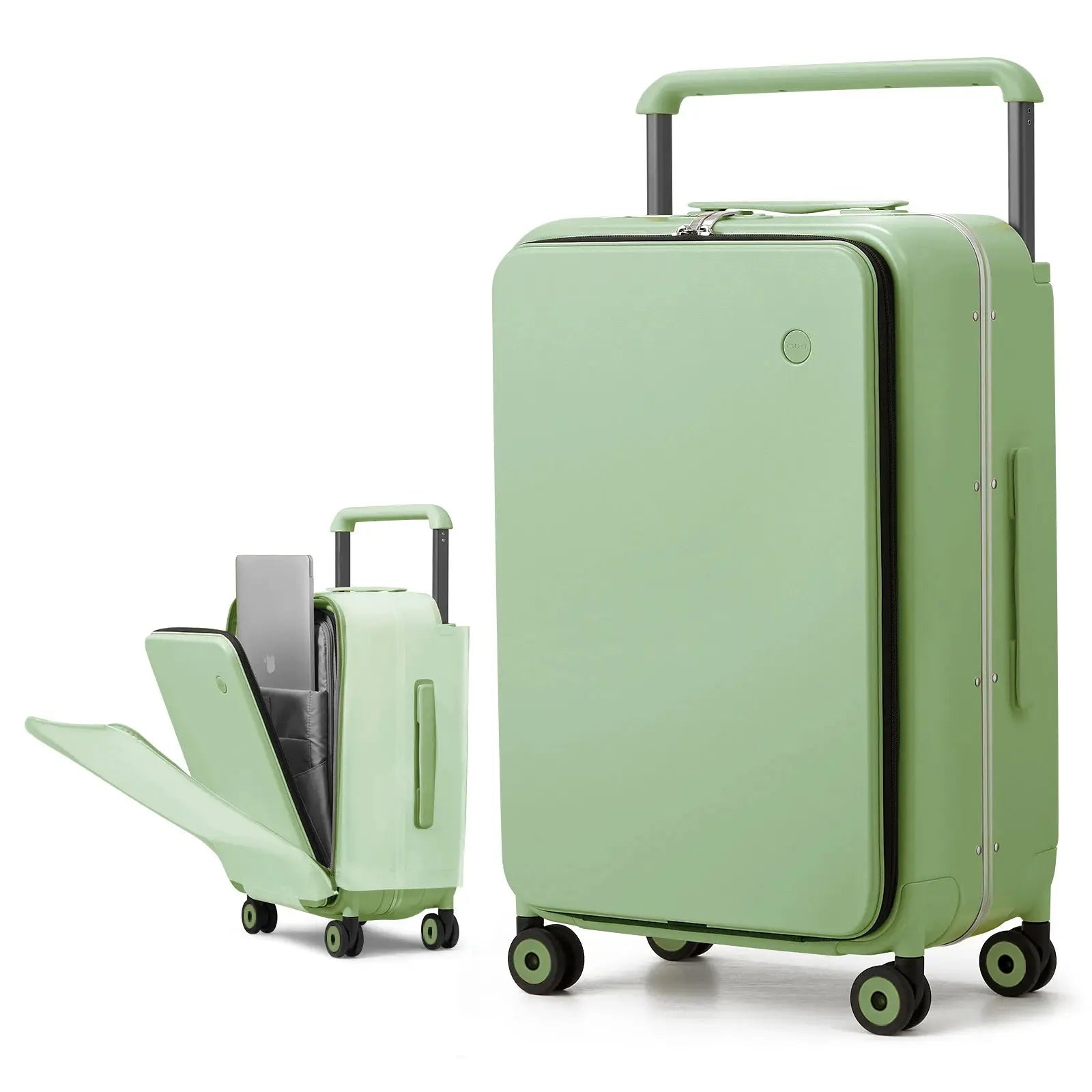 Mixi 20in cabin suitcase by Simples Market in mint green with wide handle and aluminum frame