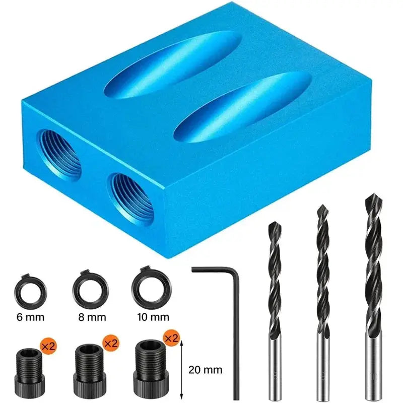 Woodworking Oblique Pocket Hole Locator Jig Kit 15 Degree Angle Drill Guide Set Hole Puncher Drill Bits