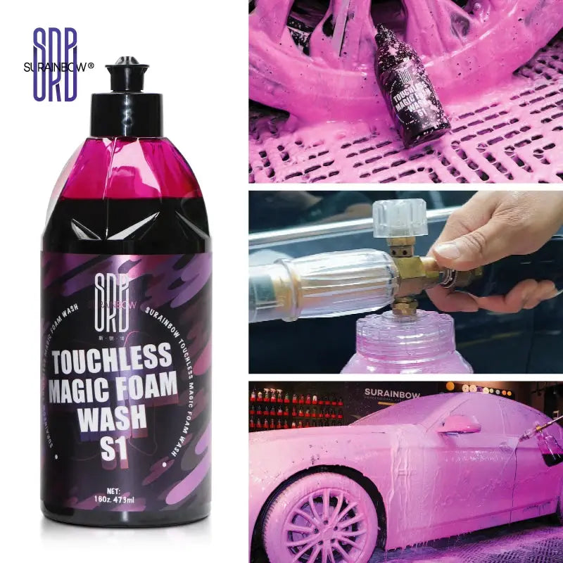 Pink foaming car wash soap by Simples Market; 16 oz bottle labeled S1, for foam cannons, guns or bucket washes.
