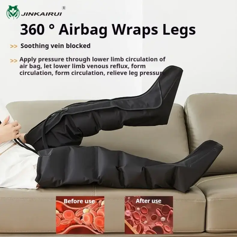 JINKAIRUI 360° airbag leg wraps massager boots with remote; black knee-to-calf compression for feet and calves