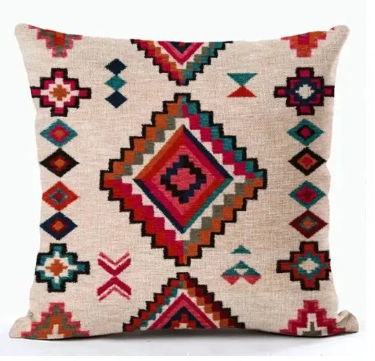 Bohemian linen cushion cover by Simples Market with multicolor geometric print for living room sofa